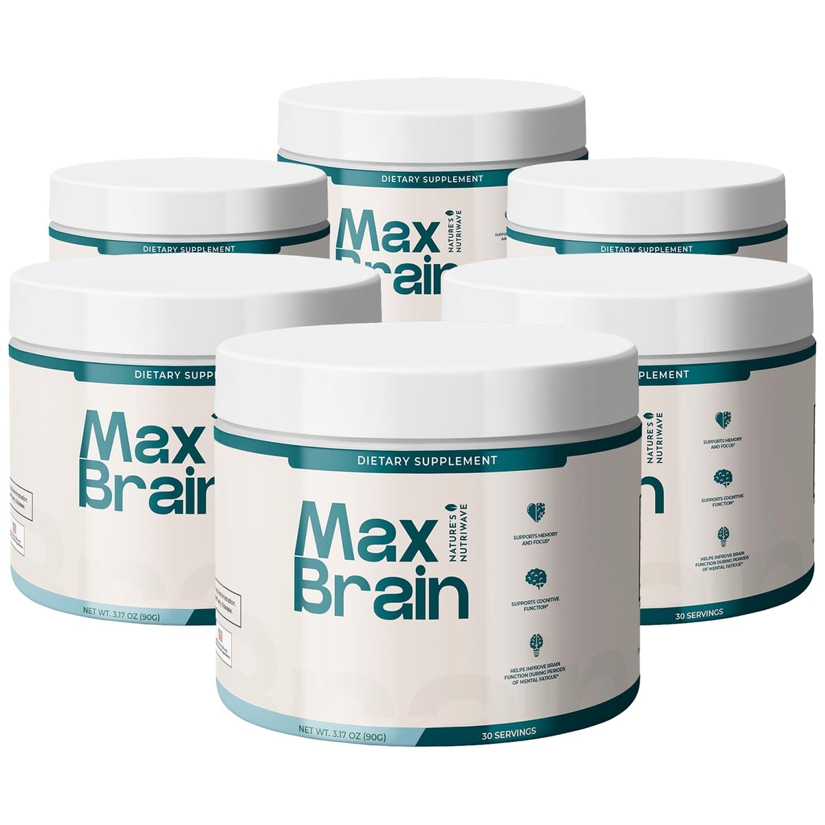 Max Brain Powder Nature’s NutriWave 762g vue de face avec étiquette