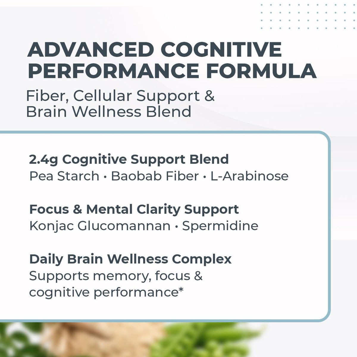 Max Brain Powder Nature’s NutriWave et verre d'eau sur une table