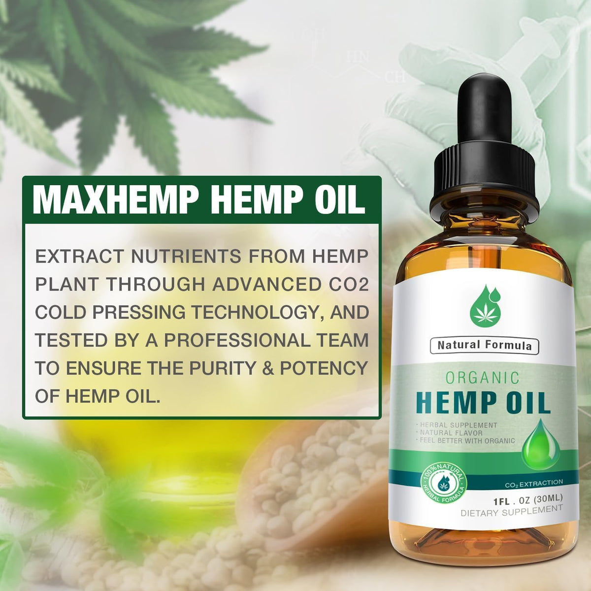 MaxHemp Huile Bio Premium 3 Pack présentation sur une table