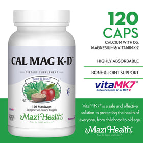 Maxi Health 120 Capsules de Calcium D3 K2 avec informations nutritionnelles