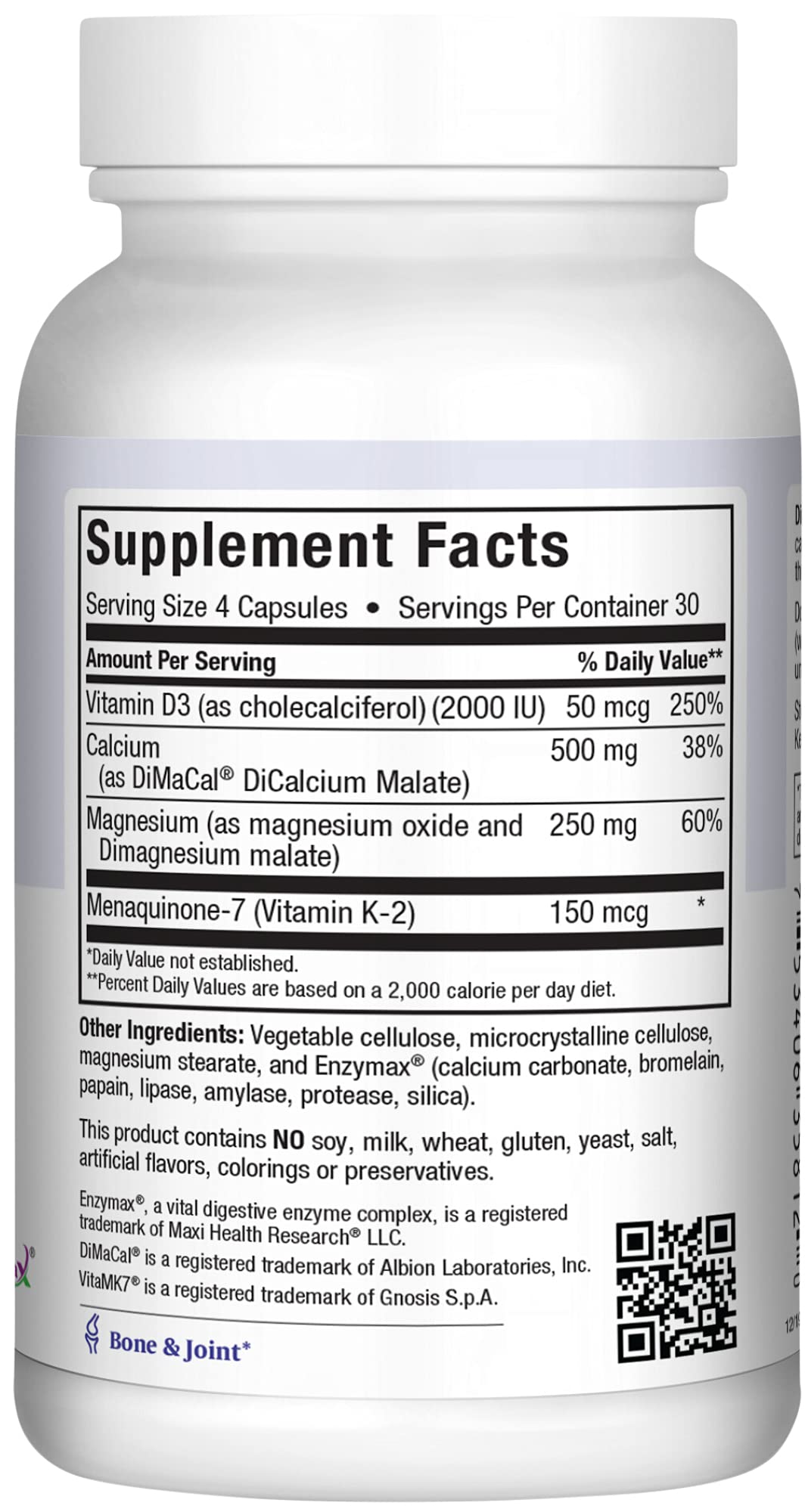 Maxi Health Capsules de Calcium D3 K2 sur un fond blanc