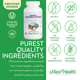 Maxi Health Chewable Calcium 1000mg D3 Magnésium comprimés sur une table