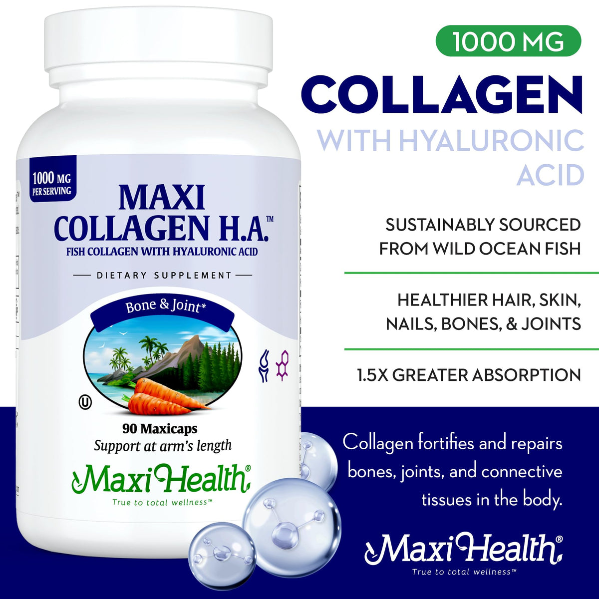 Maxi Health Collagène Marin 1000mg capsules vue de côté