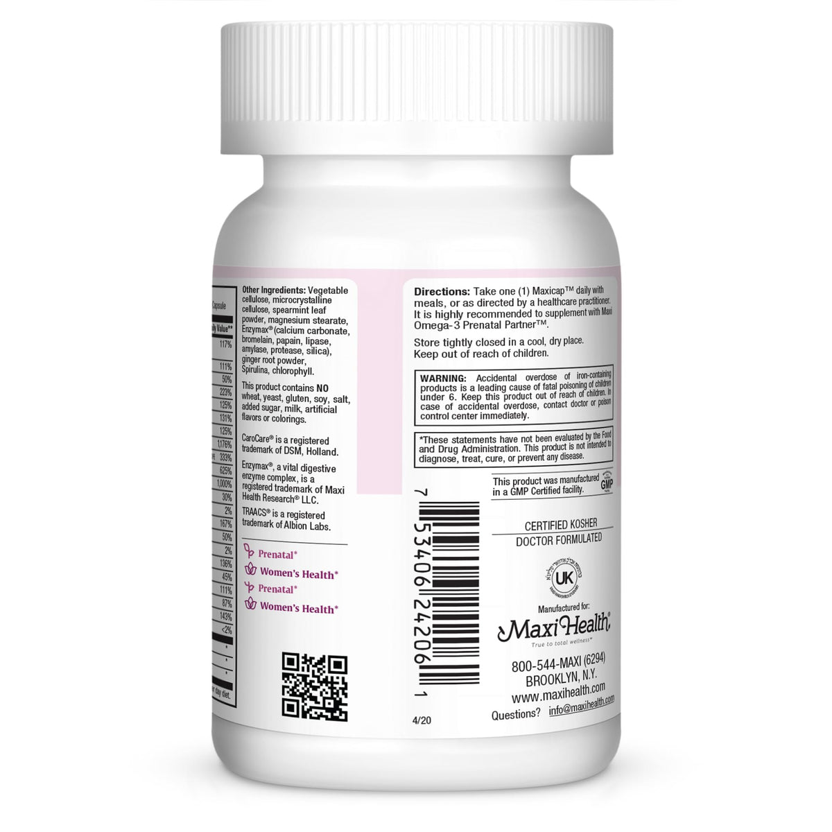 Maxi Health Complément Alimentaire Prénatal 60 Capsules vue latérale