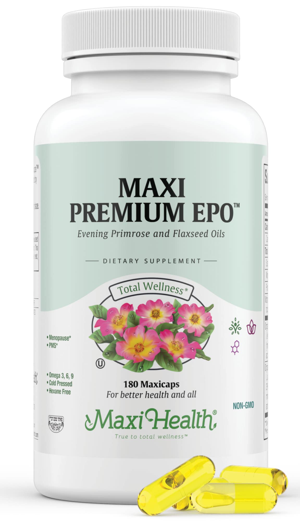 Maxi Health Huile de Onagre 1500mg 180 Capsules Molles vue de face