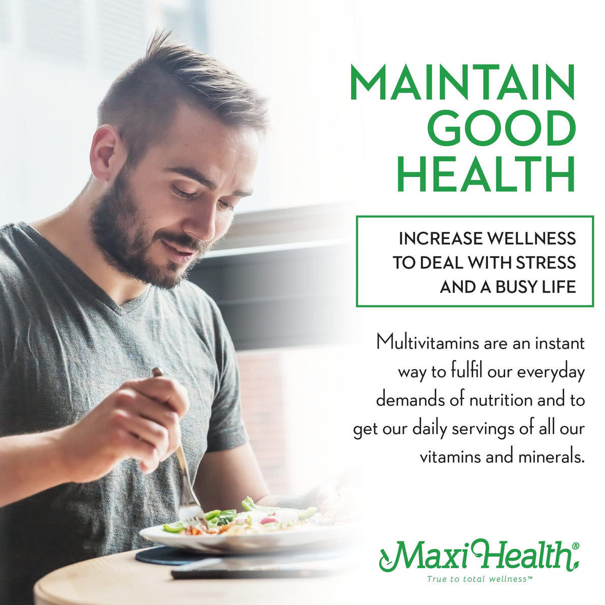 Maxi Health Multivitamines - comprimés dans un bol