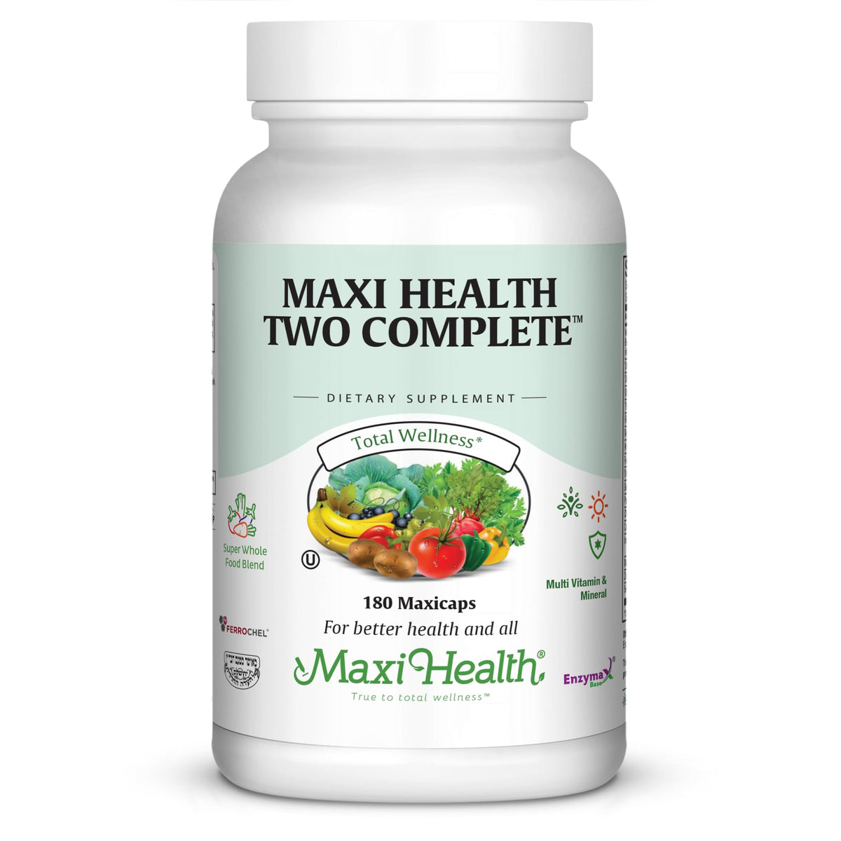 Maxi Health Multivitamines et Minéraux Complets 180 capsules, vue de face