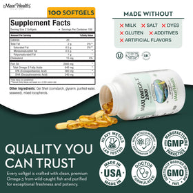 Maxi Health Omega 3 Gélules sur fond blanc