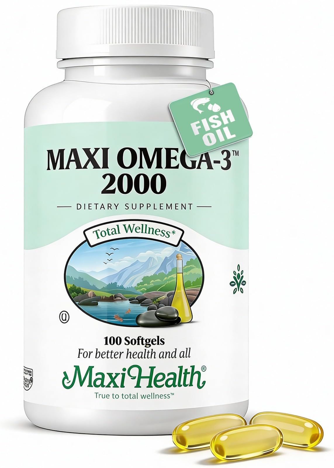Maxi Health Omega 3 Huile de Poisson 2000 mg 100 Gélules avant