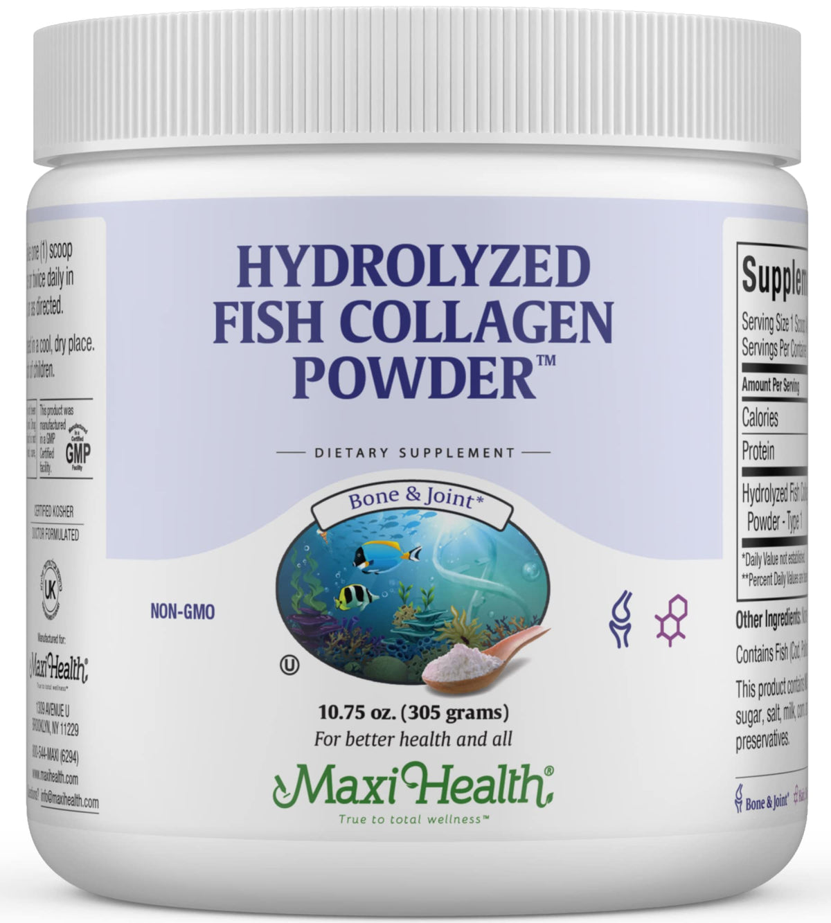 Maxi Health Poudre de Collagène Marin Type I 390g vue de face