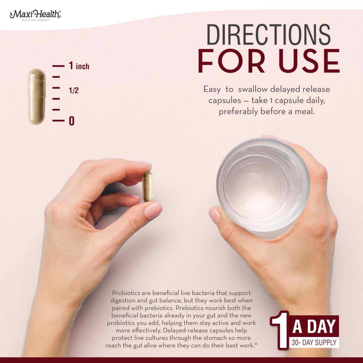 Maxi Health Probiotiques 20 Milliards CFU capsules ouvertes sur une surface