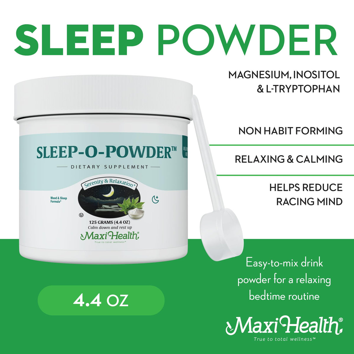 Maxi Health Sleep-O-Powder 191g en poudre dans un verre d'eau