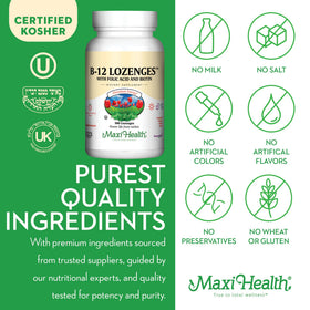 Maxi Health Vitamine B12 Fraise étiquette avec ingrédients