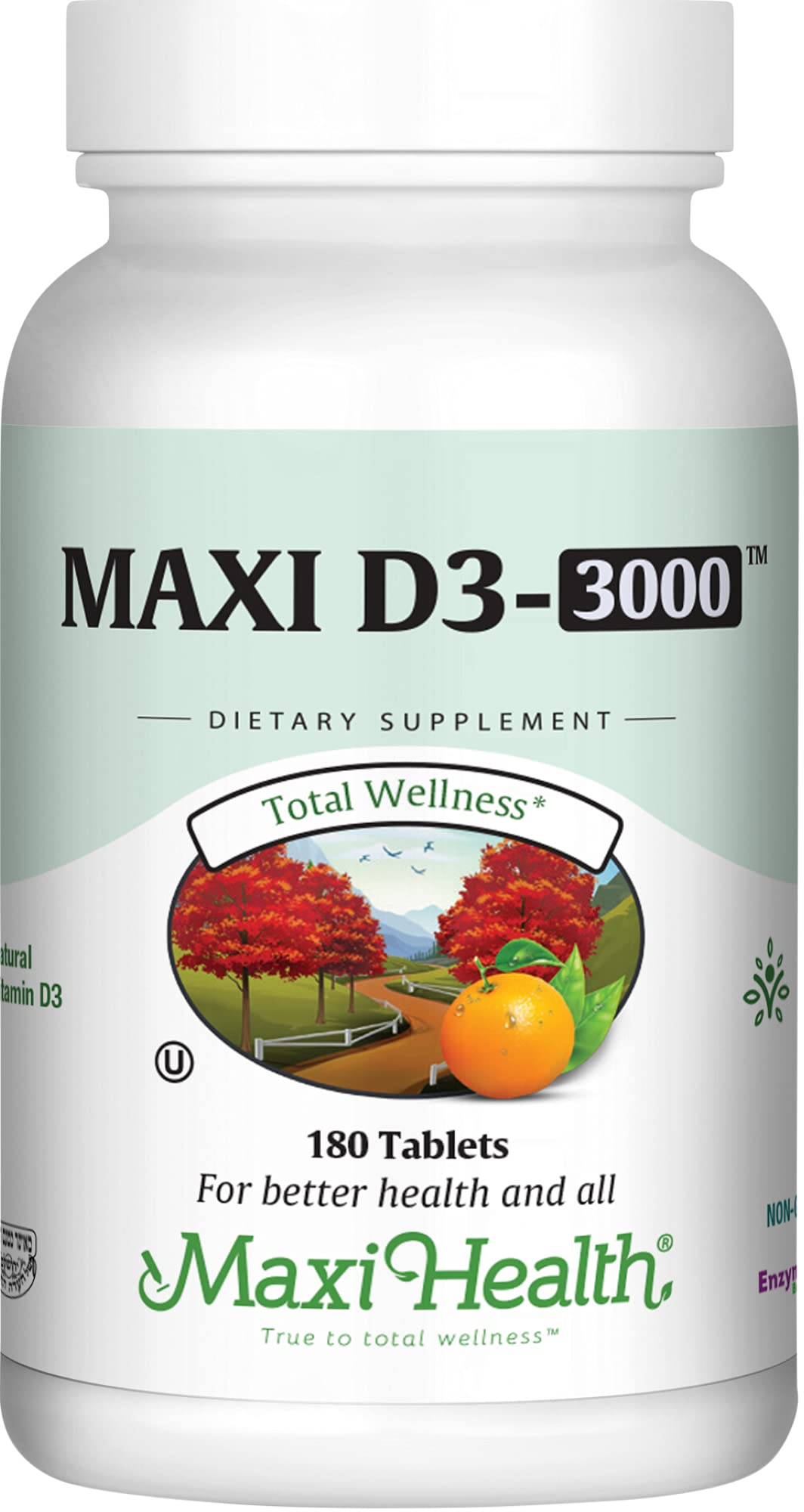 Maxi Health Vitamine D3 3000 UI 180 comprimés - vue de face