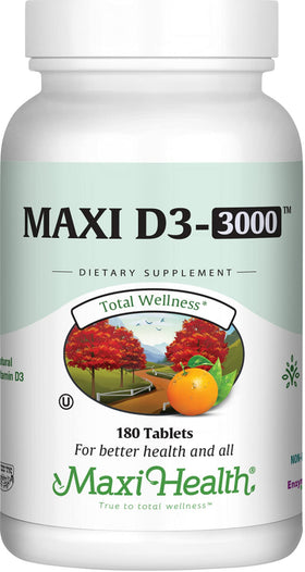 Maxi Health Vitamine D3 3000 UI 180 comprimés - vue de face