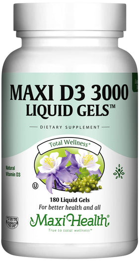 Maxi Health Vitamine D3 3000 UI 180 gélules molles vue de face