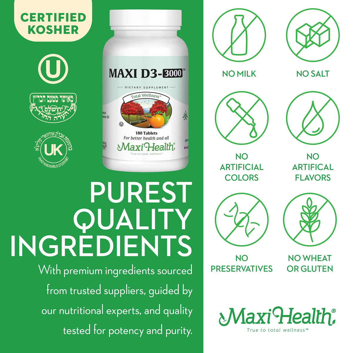 Maxi Health Vitamine D3 3000 UI - comprimés dans la main