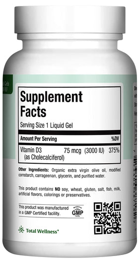 Maxi Health Vitamine D3 3000 UI gélules molles avec verre d'eau