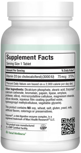 Maxi Health Vitamine D3 3000 UI - vue de côté du flacon