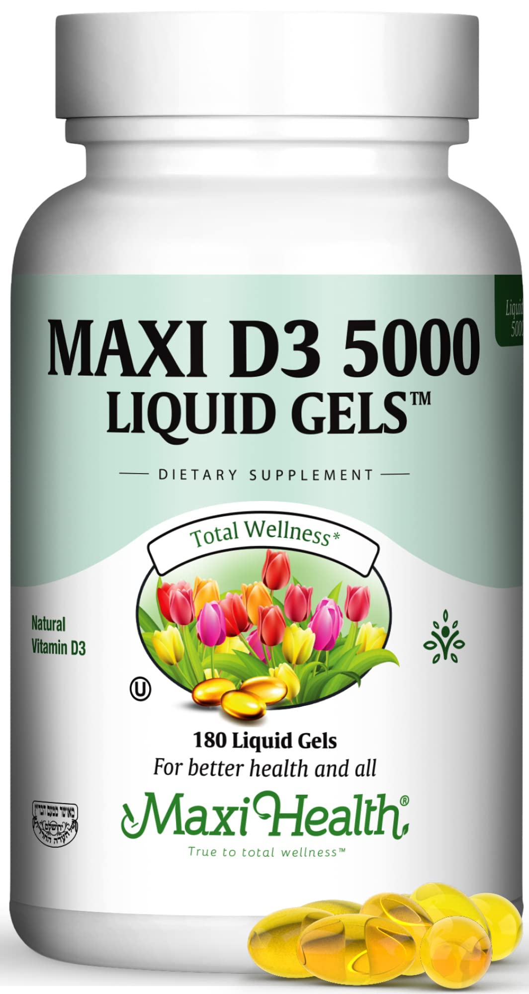 Maxi Health Vitamine D3 5000 IU 180 gélules - vue de face