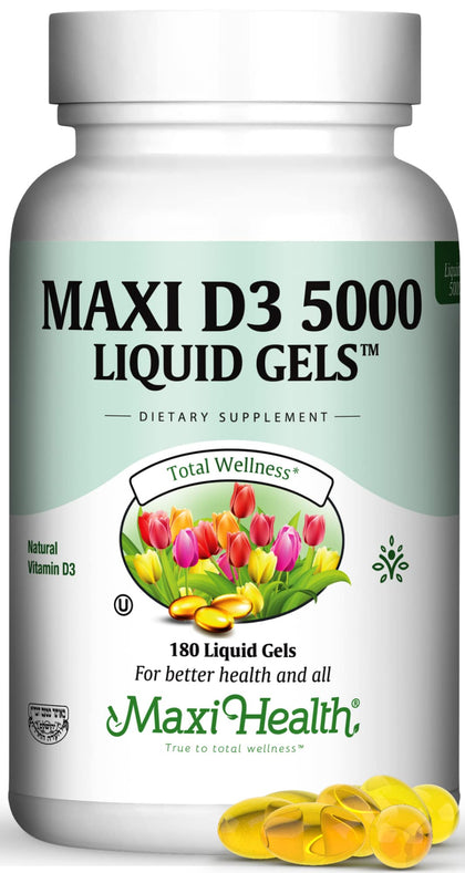 Maxi Health Vitamine D3 5000 IU 180 gélules - vue de face