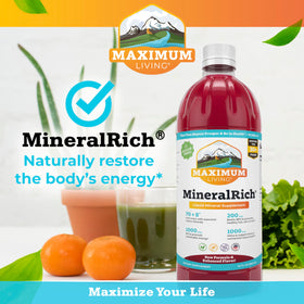Maximum Living MineralRich arrière vue avec informations nutritionnelles