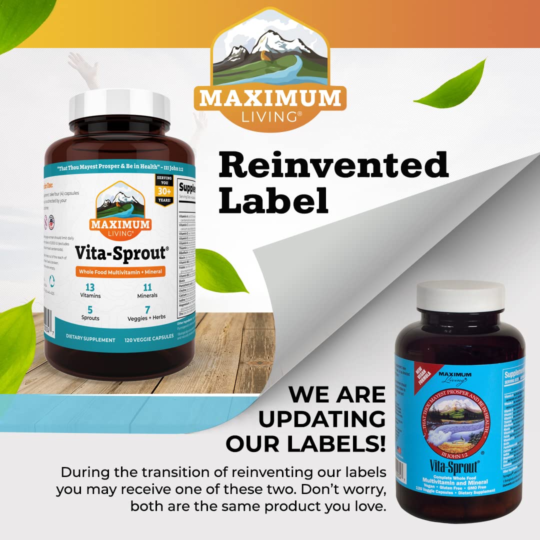 Maximum Living Vita-Sprout Multivitamine 120 capsules opened bottle