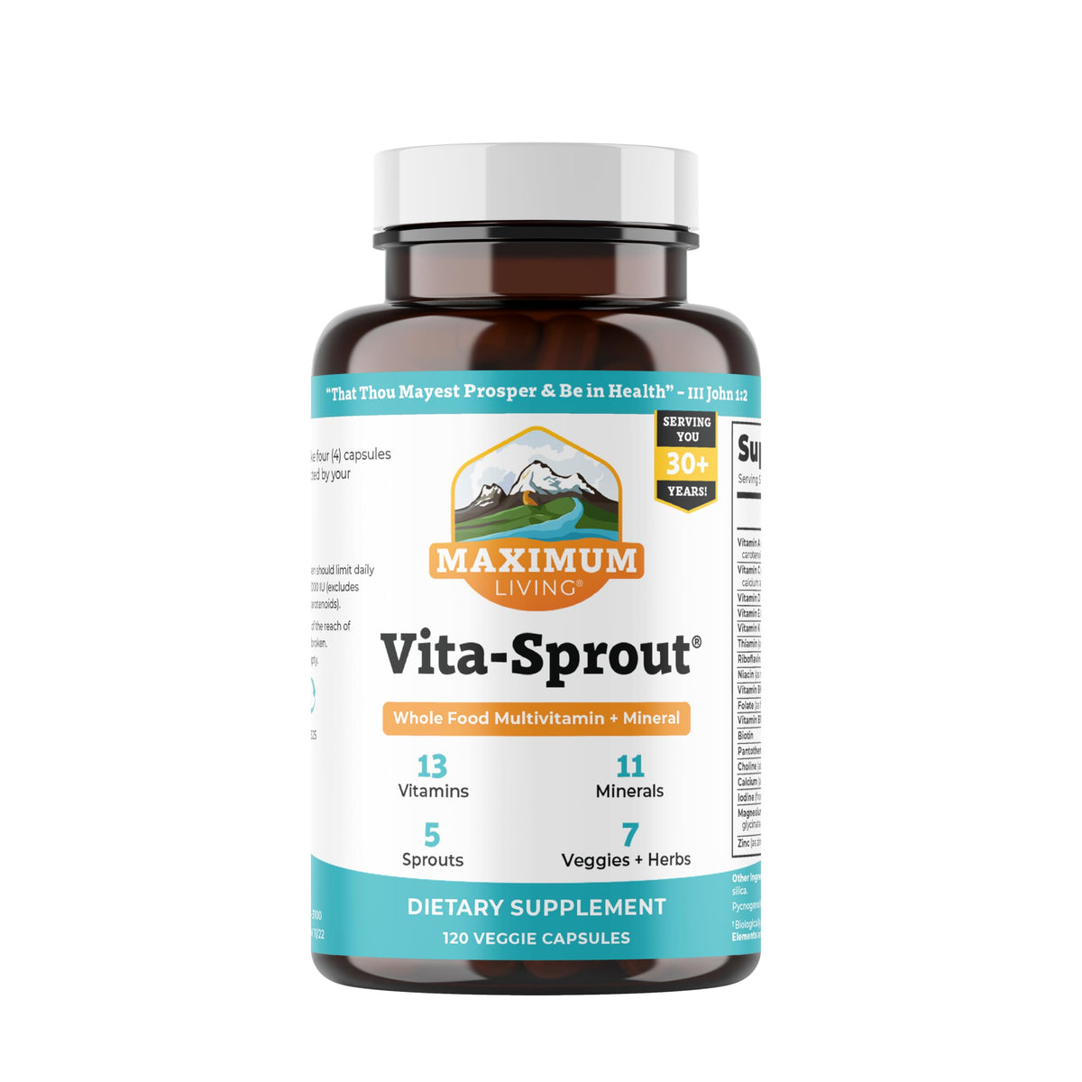 Maximum Living Vita-Sprout Multivitamine Whole-Food 120 capsules packaging front view