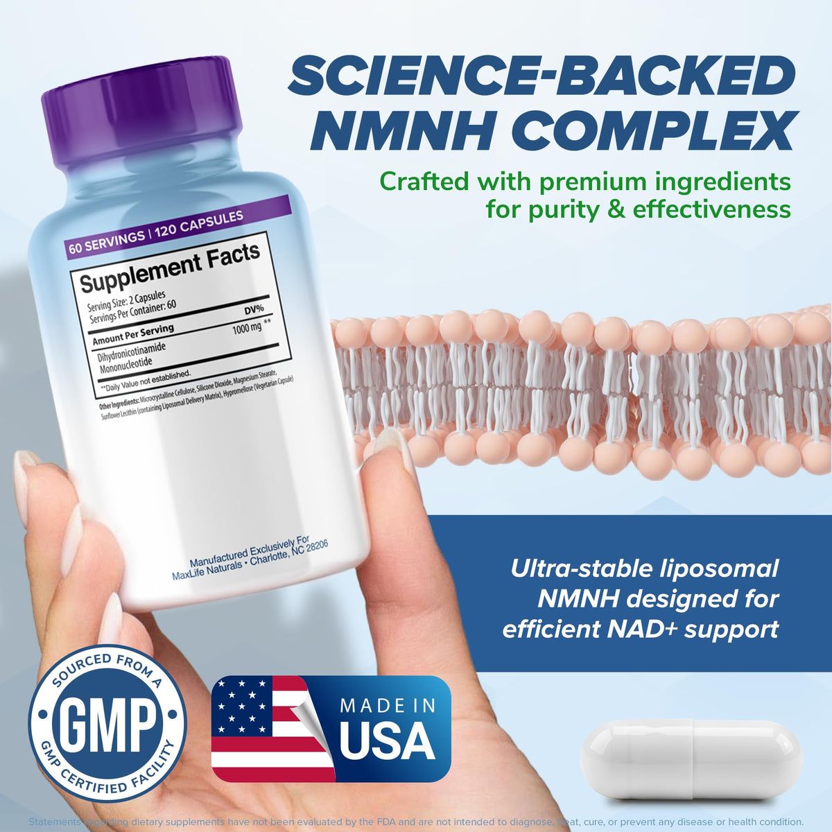MAXLIFE NATURALS NMNH 1000mg capsules ouvertes