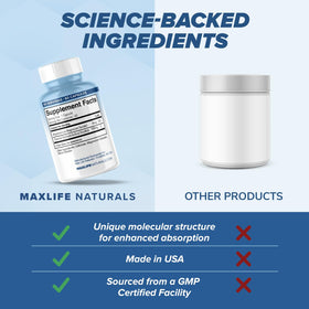 MAXLIFE NATURALS TTFD B1 100 mg 60 Capsules avec un verre d'eau