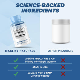 MAXLIFE NATURALS TUDCA 500mg capsules avec arrière-plan naturel