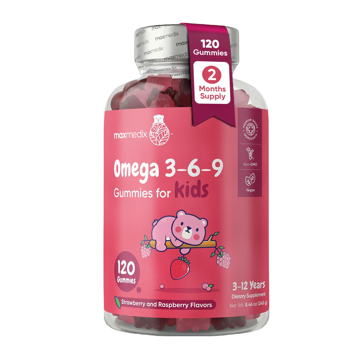 maxmedix Gommes Omega 3 6 9 pour enfants - Flacon de 120 gommes