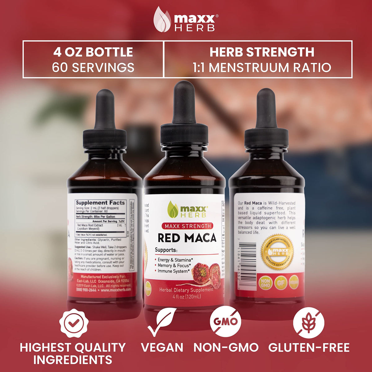 Maxx Herb Extrait Liquide de Racine de Maca Rouge étiquette