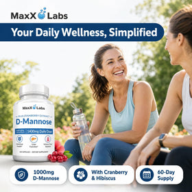MaxX Labs D-Mannose Capsules 1400 Mg back view showing ingredients