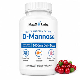 MaxX Labs D-Mannose Capsules 1400 Mg front view with packaging