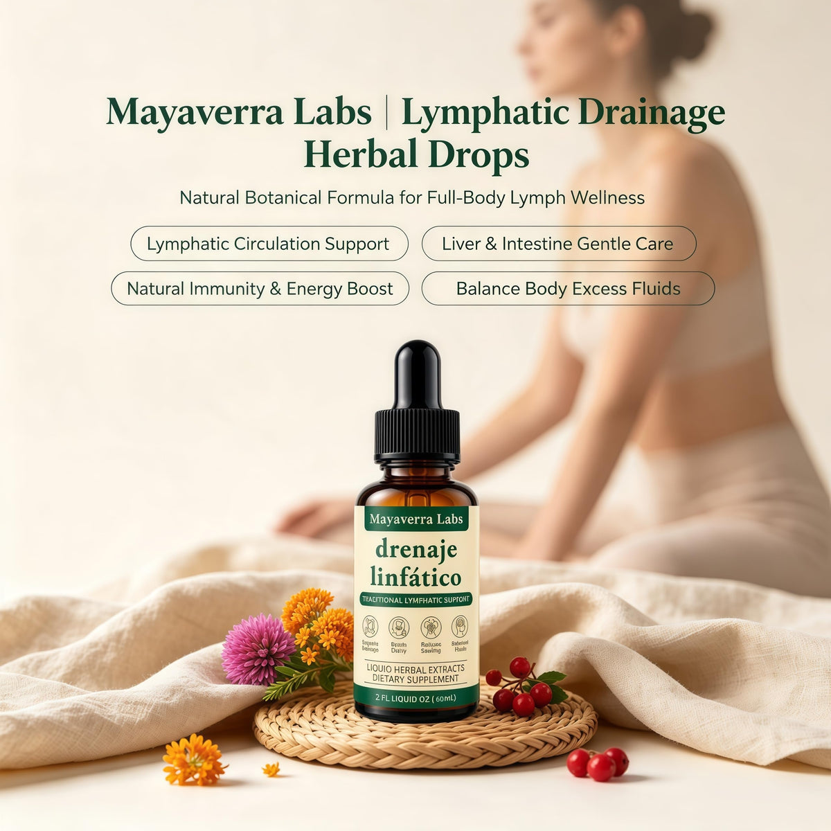 Mayaverra Drenage Linfatique 60 ml étiquette détaillant les ingrédients