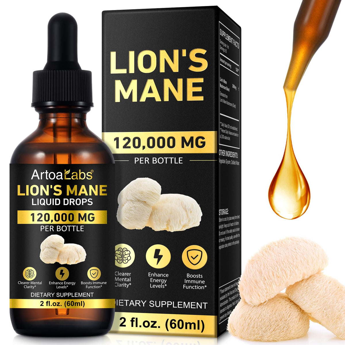 MAYPJHEH Gouttes de Champignon Crinière de Lion 120 000 mg bouteille avant