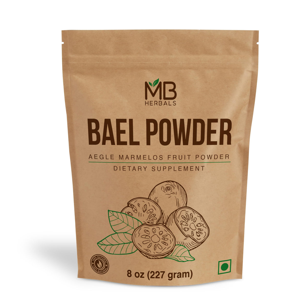 MB Herbals Poudre de Bael 227 g vue de face avec packaging