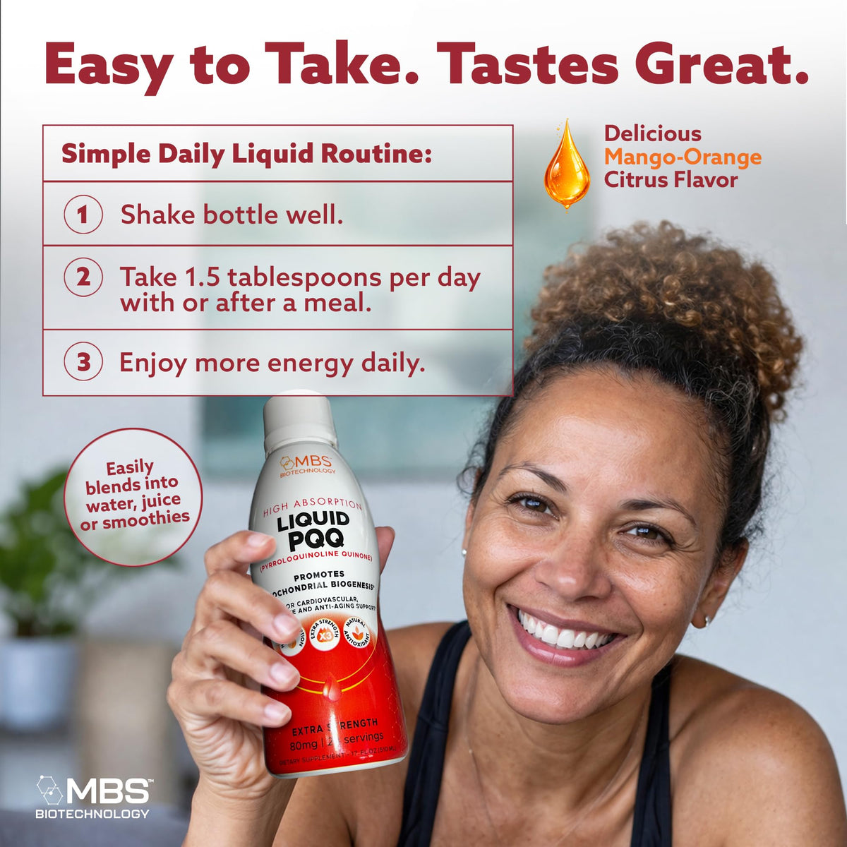 MBS Biotechnology Super PQQ Liquide 80mg 500ml avec fruits frais