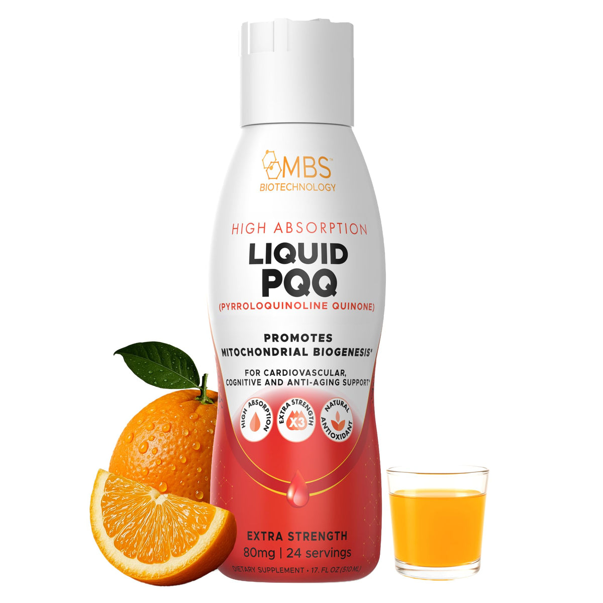 MBS Biotechnology Super PQQ Liquide 80mg 500ml bouteille avant