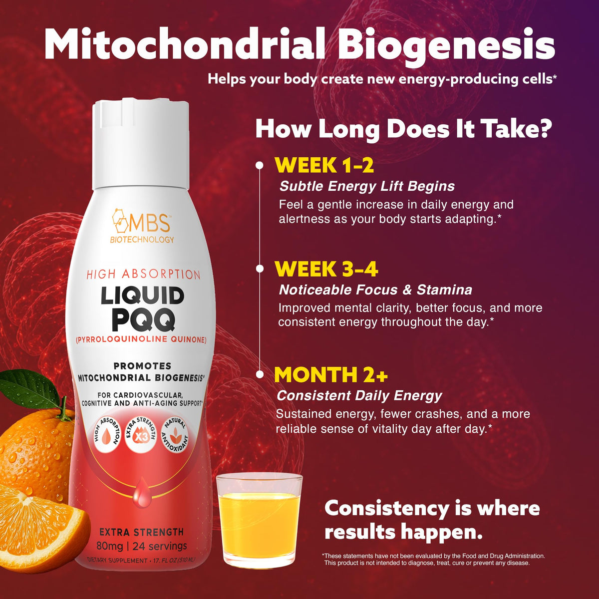 MBS Biotechnology Super PQQ Liquide 80mg 500ml en fond neutre