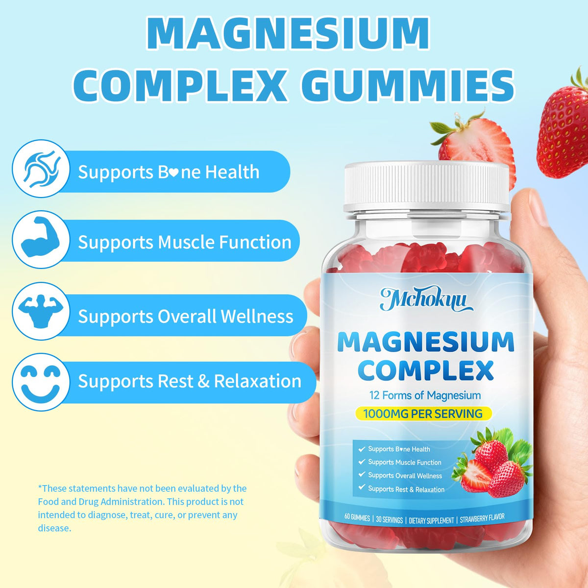 Mchokuu Gummies Complexe de Magnésium 1000mg gummies sur une table