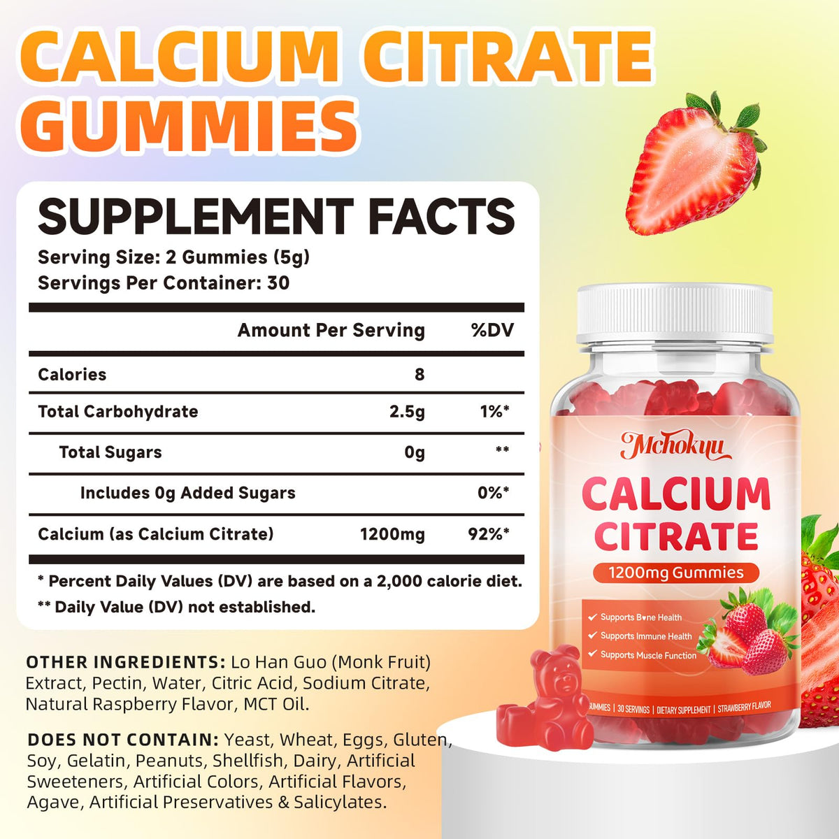 Mchokuu Gummies de Calcium Citrate 1200mg avec vue avant