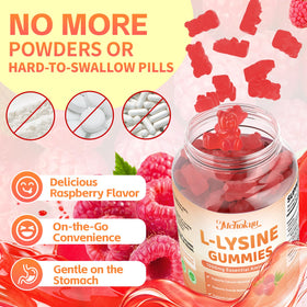 Mchokuu Gummies L-Lysine 1000mg bouteille ouverte avec gummies visibles
