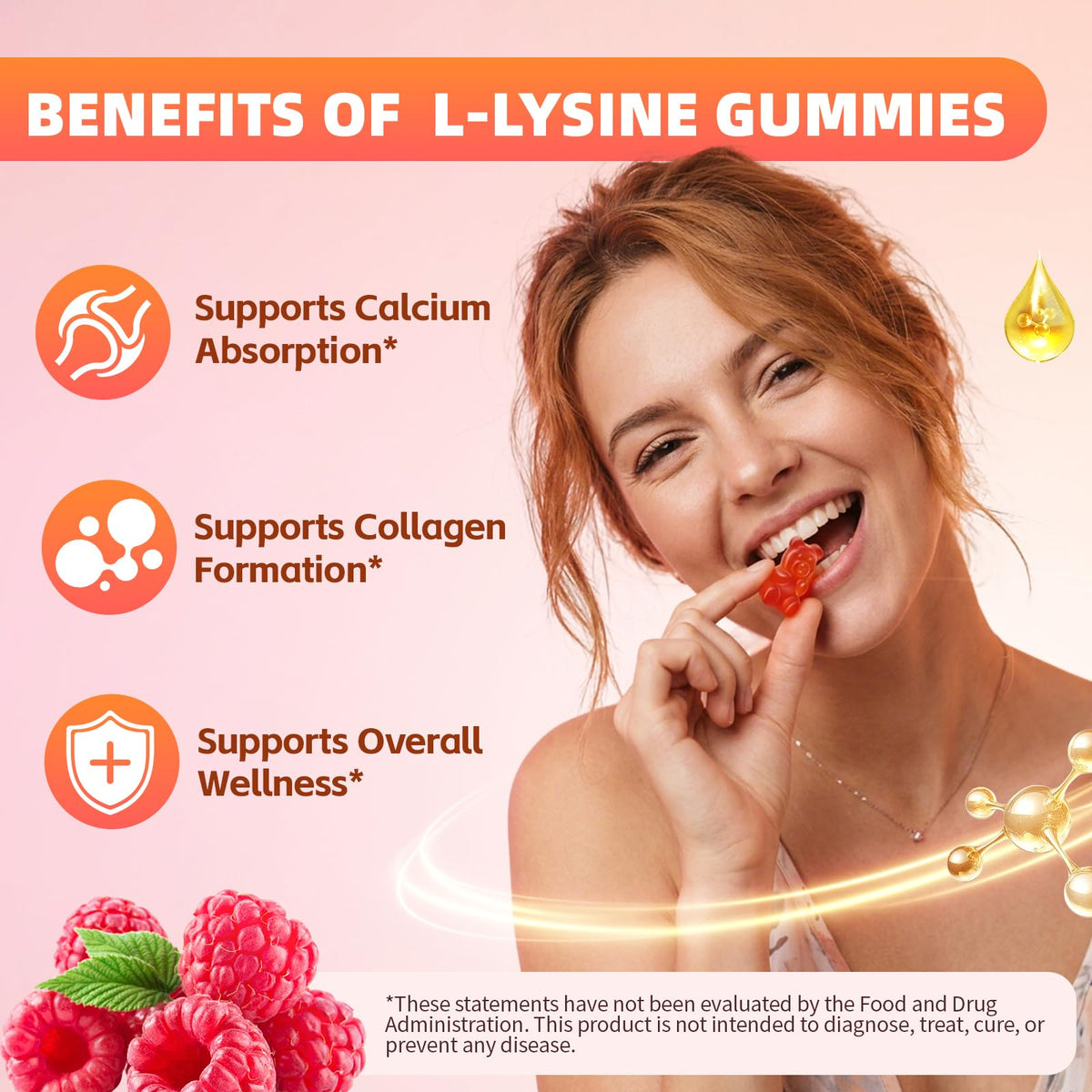Mchokuu Gummies L-Lysine 1000mg prise de gummies dans une main