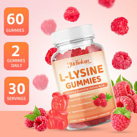 Mchokuu Gummies L-Lysine 1000mg sur une table avec fruits