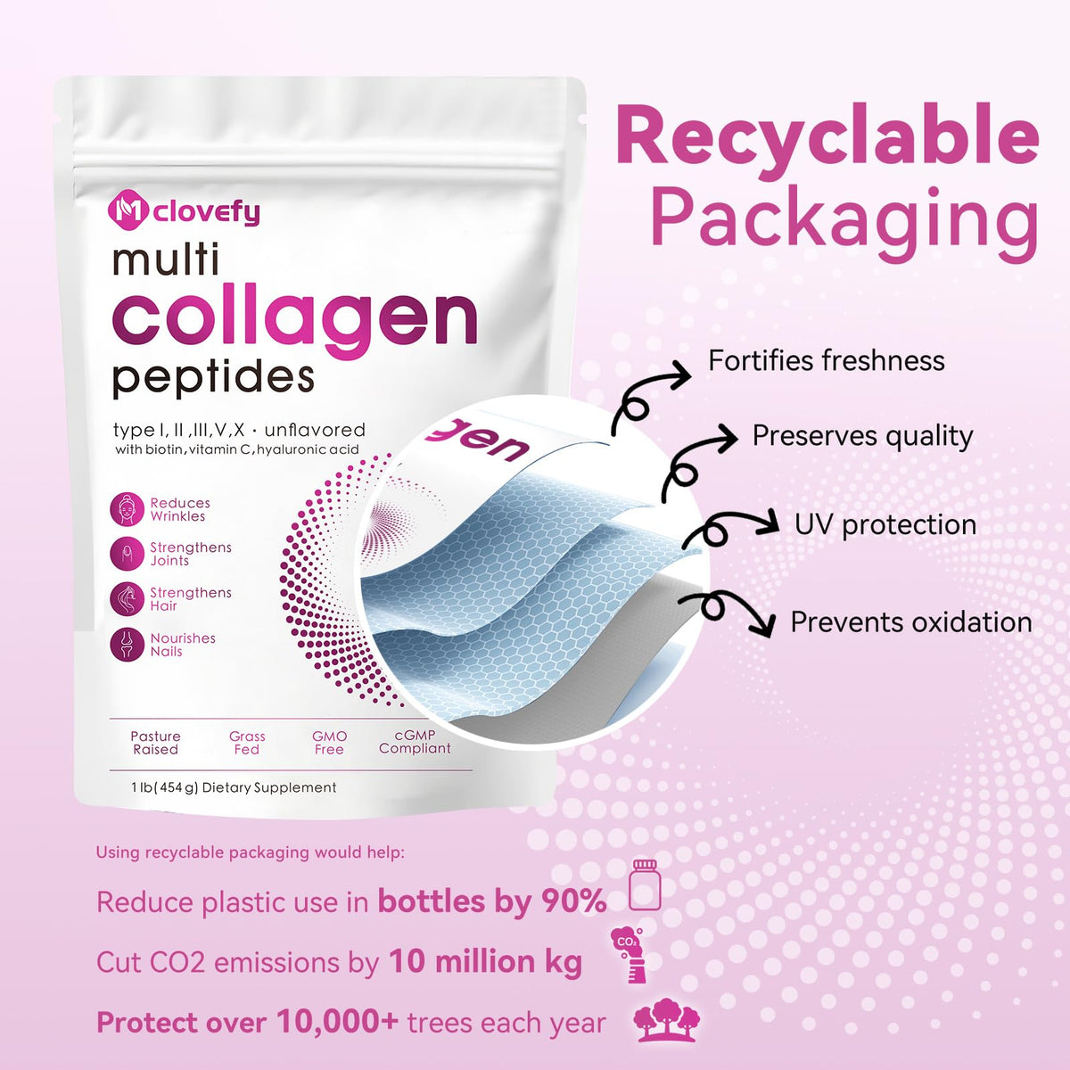Mclovefy Poudre de Collagène Multi Peptides 508g arrière avec informations nutritionnelles