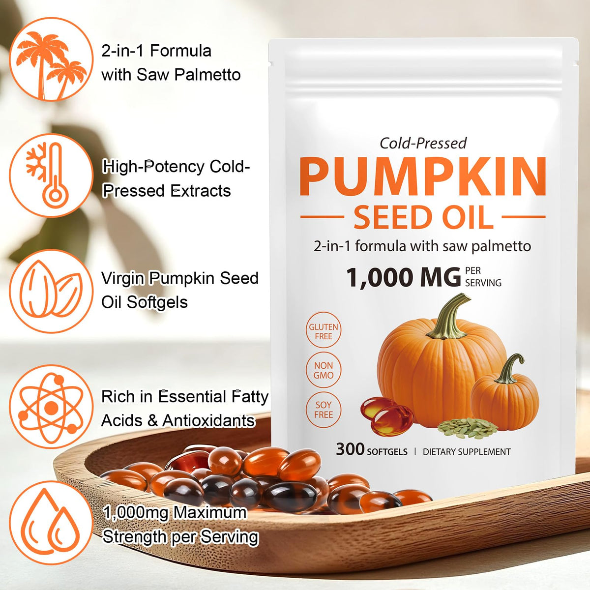 Mcukv Huile de Pépin de Citrouille 1000mg capsules côté
