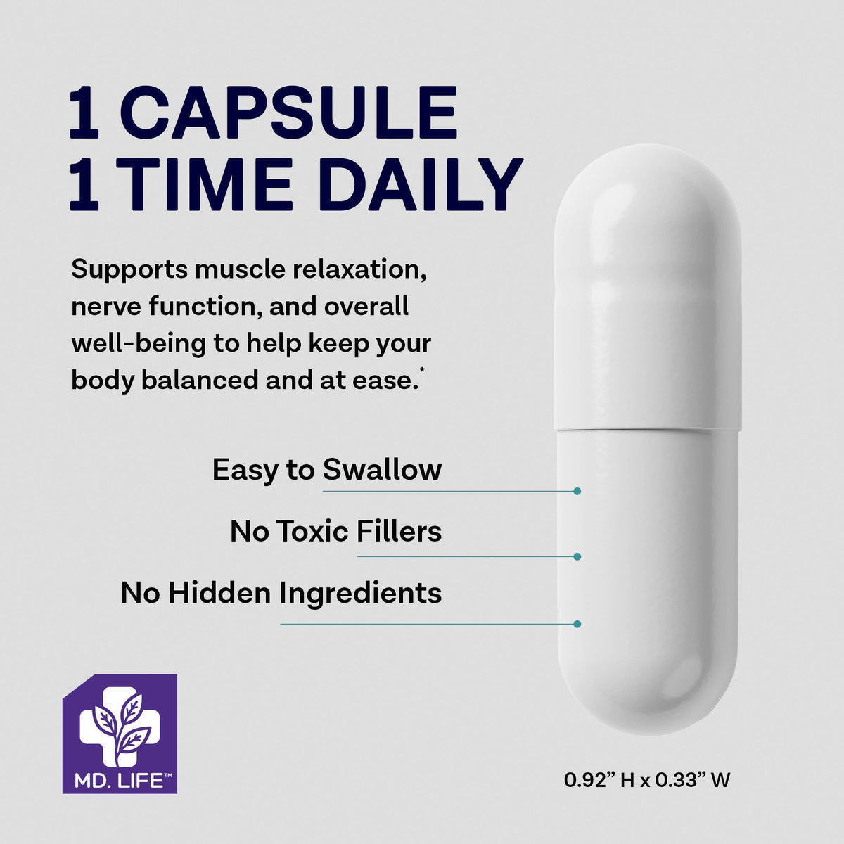 MD.LIFE Bisglycinate de Magnésium 300 mg, emballage et capsules