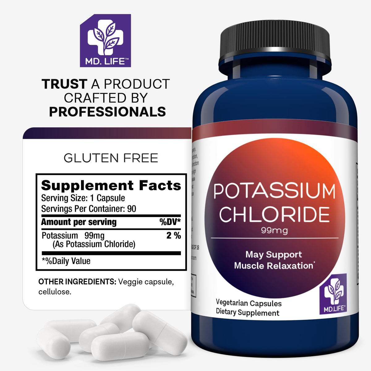 MD.LIFE Chlorure de Potassium 90 Capsules avec des fruits